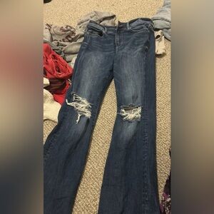 American Eagle Outfitters Dark Blue Distressed Boot Cut Jeans